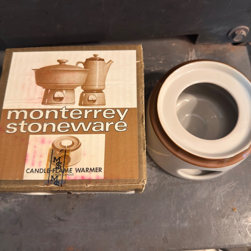 Monterrey Stoneware Candle Warmer Vintage Japan Cream Brown Ceramic New in Box